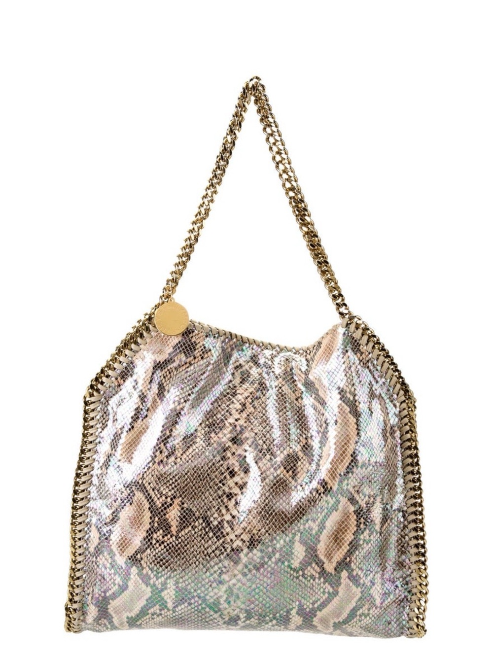 Stella McCartney Small Falabella Iridescent Snake-Print Chain Tote
